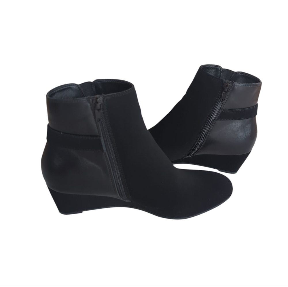 White Mountain Carmen Faux Leather Wedge Ankle Booties 9M Black - Picture 6 of 16